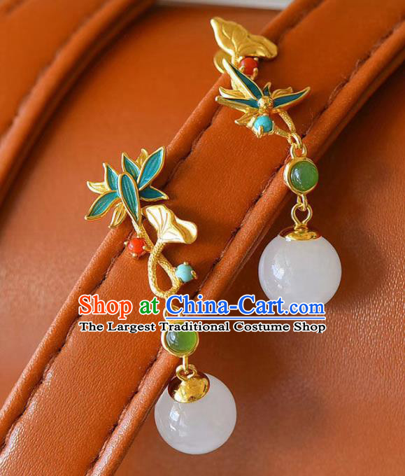 China Traditional Cheongsam Ear Accessories National Enamel Lotus Earrings