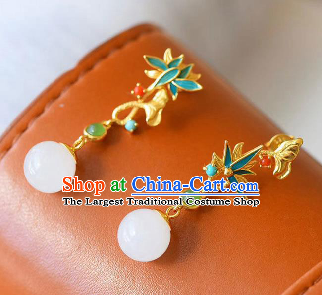 China Traditional Cheongsam Ear Accessories National Enamel Lotus Earrings
