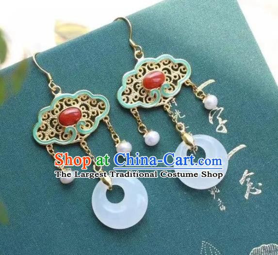 China Traditional Cheongsam White Jade Ear Accessories National Enamel Agate Earrings
