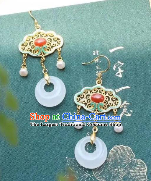 China Traditional Cheongsam White Jade Ear Accessories National Enamel Agate Earrings