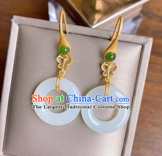 China Traditional Cheongsam White Jade Ear Accessories National Silver Earrings