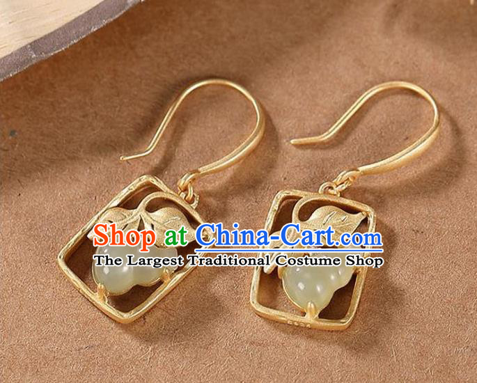China National Jade Gourd Earrings Traditional Cheongsam Golden Ear Accessories