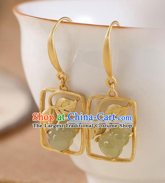 China National Jade Gourd Earrings Traditional Cheongsam Golden Ear Accessories