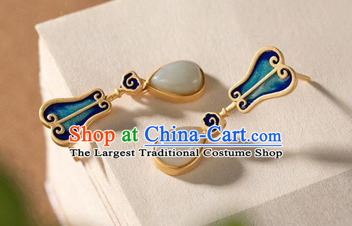 China National Cloisonne Palm Leaf Earrings Traditional Cheongsam Jade Ear Accessories