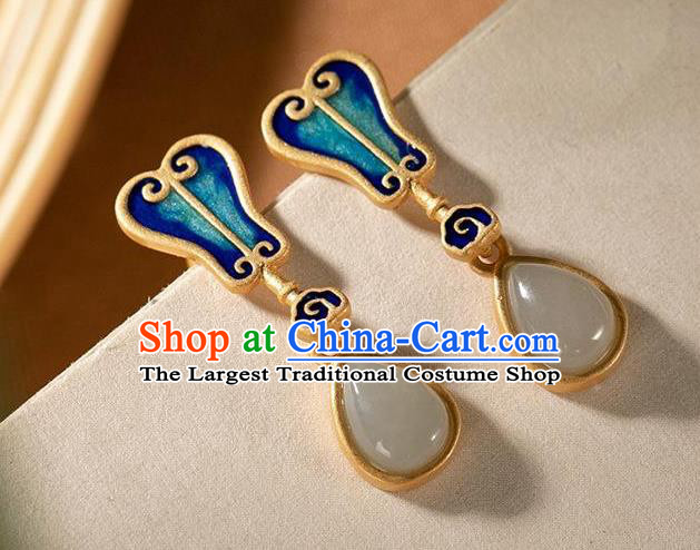 China National Cloisonne Palm Leaf Earrings Traditional Cheongsam Jade Ear Accessories