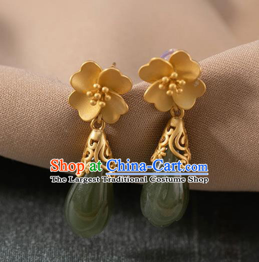 China National Jade Mangnolia Earrings Traditional Cheongsam Golden Ear Accessories