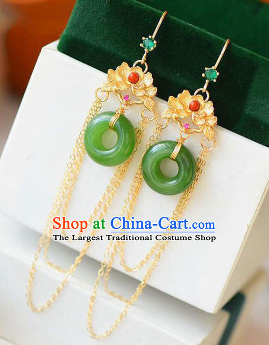 China National Golden Peony Tassel Earrings Traditional Cheongsam Jade Ear Jewelry Accessories