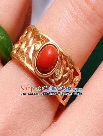 Chinese Handmade Carving Cloud Golden Ring Jewelry Accessories Classical Court Circlet