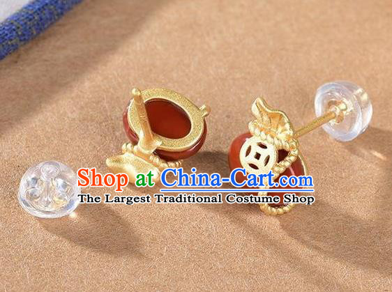 China National Agate Lucky Bag Earrings Traditional Cheongsam Golden Copper Ear Jewelry Accessories