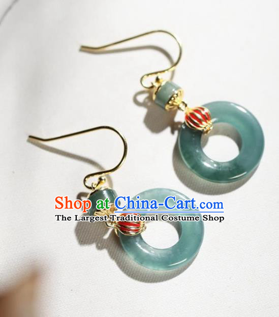 China Traditional Jade Peace Buckle Ear Jewelry Accessories National Cheongsam Red Lantern Earrings