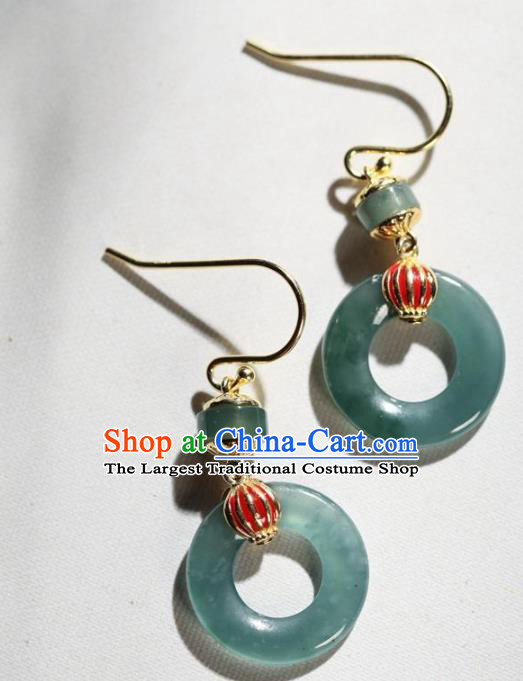 China Traditional Jade Peace Buckle Ear Jewelry Accessories National Cheongsam Red Lantern Earrings