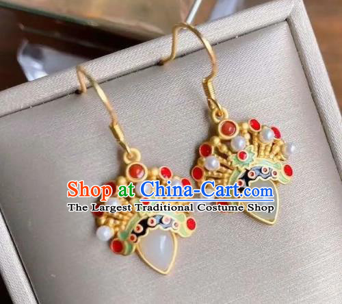 China Traditional Beijing Opera Ear Jewelry Accessories National Cheongsam White Jade Earrings