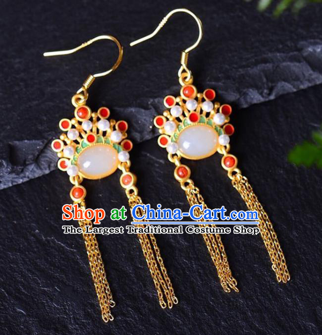 China Traditional Peking Opera Blues Ear Jewelry Accessories National Cheongsam Golden Tassel Earrings