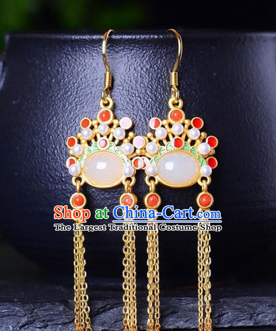 China Traditional Peking Opera Blues Ear Jewelry Accessories National Cheongsam Golden Tassel Earrings