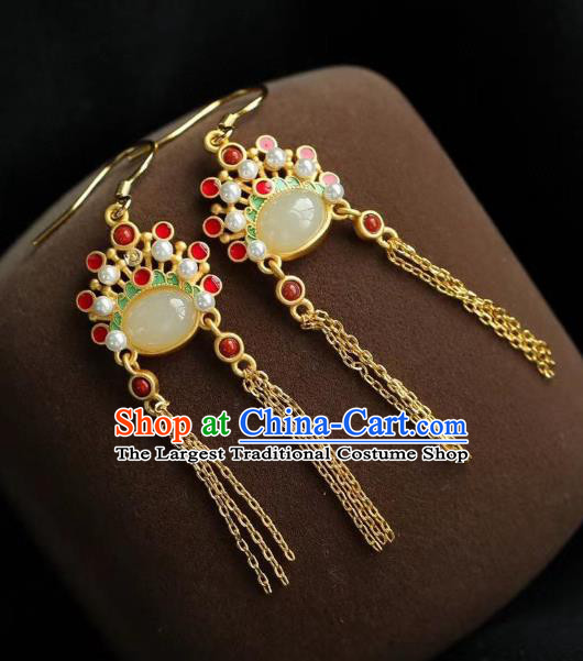 China Traditional Peking Opera Blues Ear Jewelry Accessories National Cheongsam Golden Tassel Earrings