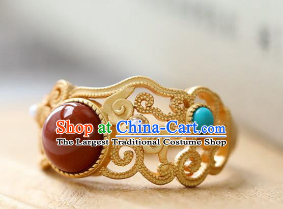Chinese Handmade Golden Ring Jewelry Accessories Classical Court Kallaite Circlet