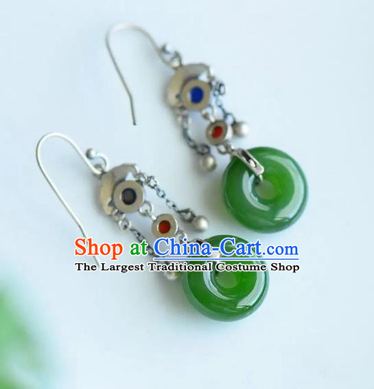 China Traditional Silver Lapis Ear Jewelry Accessories National Cheongsam Green Jade Earrings