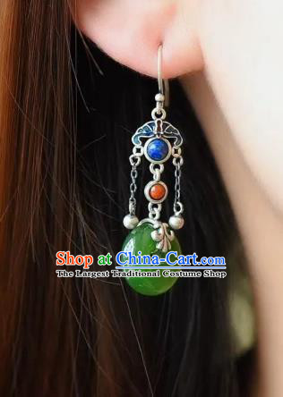 China Traditional Silver Lapis Ear Jewelry Accessories National Cheongsam Green Jade Earrings