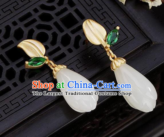 China Traditional Jade Mangnolia Ear Jewelry Accessories National Cheongsam Green Crystal Earrings