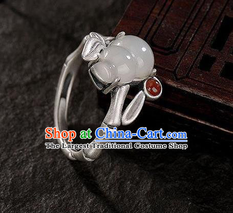Chinese Handmade Jade Gourd Ring Jewelry Accessories Classical Court Silver Circlet
