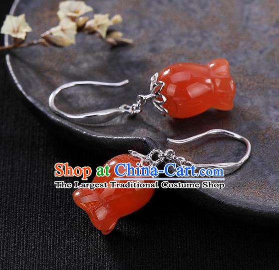 China Traditional Silver Ear Jewelry Accessories National Cheongsam Red Convallaria Earrings