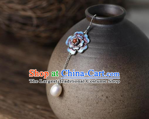 China Traditional Cloisonne Peony Ear Jewelry Accessories National Cheongsam Pearl Tassel Earrings