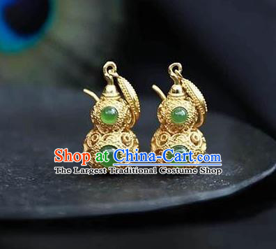 China Traditional Qing Dynasty Ear Jewelry Accessories National Cheongsam Golden Gourd Earrings