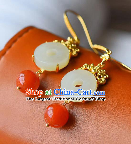 China Traditional Jade Ear Jewelry Accessories National Cheongsam Red Bead Earrings