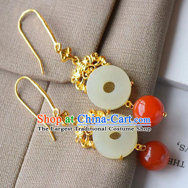 China Traditional Jade Ear Jewelry Accessories National Cheongsam Red Bead Earrings