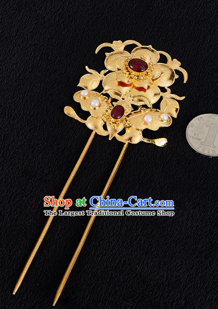 China Handmade Agate Hair Accessories Traditional Qing Dynasty Golden Butterfly Hairpin Jewelry