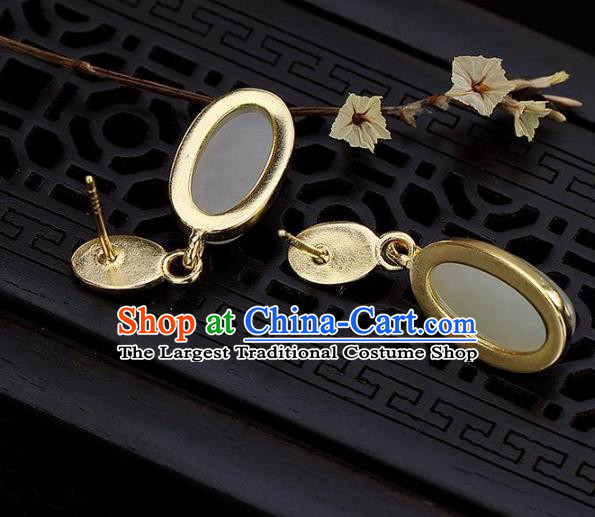 China Traditional Ear Jewelry Accessories National Cheongsam Golden Jade Earrings