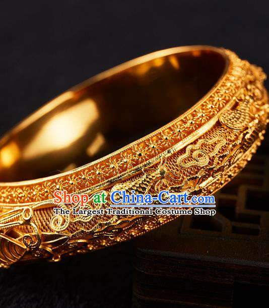 Chinese National Wedding Golden Bracelet Handmade Jewelry Accessories Classical Pearls Bangle