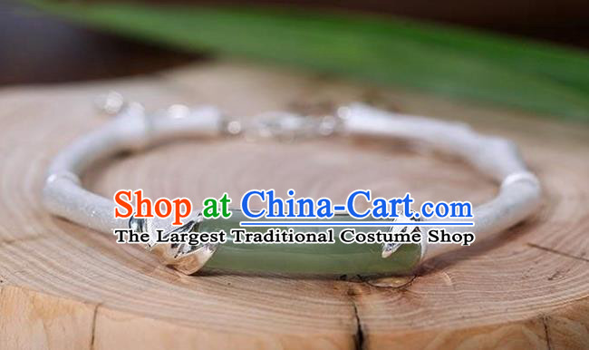 China Handmade Jade Bracelet Accessories Traditional Silver Bamboo Bangle Jewelry