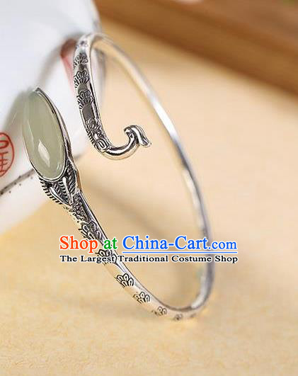 China Handmade Jade Bracelet Accessories Traditional Silver Phoenix Bangle Jewelry