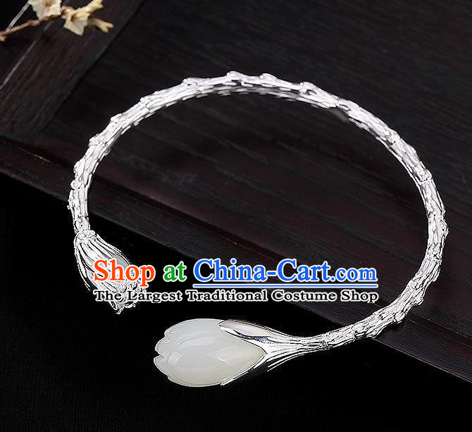 China Handmade Bracelet Accessories Traditional Jade Mangnolia Bangle Jewelry