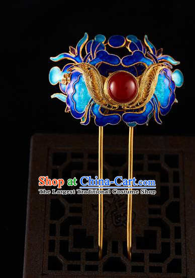 China Handmade Blueing Butterfly Hair Stick Jewelry Accessories Traditional Qing Dynasty Empress Agate Hairpin