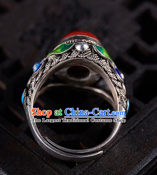 Chinese National Wedding Silver Ring Handmade Jewelry Accessories Classical Qing Dynasty Blueing Circlet