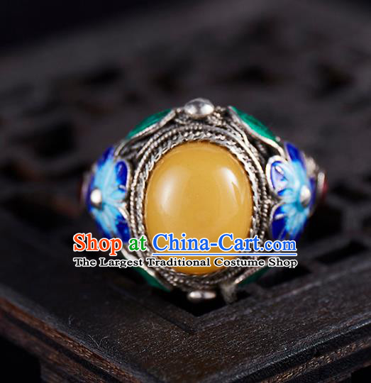 Chinese National Wedding Beeswax Ring Handmade Jewelry Accessories Classical Qing Dynasty Blueing Silver Circlet
