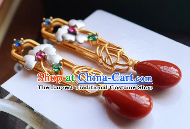 China Traditional Mangnolia Ear Jewelry Accessories Classical Cheongsam Golden Earrings