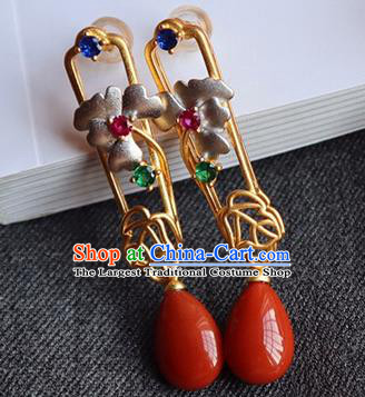 China Traditional Mangnolia Ear Jewelry Accessories Classical Cheongsam Golden Earrings