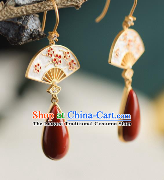 China Traditional Plum Fan Ear Jewelry Accessories Classical Cheongsam Agate Earrings