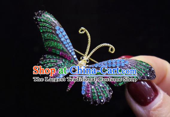 China Handmade Green Crystal Butterfly Brooch Accessories Traditional Cheongsam Breastpin Jewelry