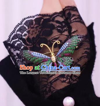 China Handmade Green Crystal Butterfly Brooch Accessories Traditional Cheongsam Breastpin Jewelry