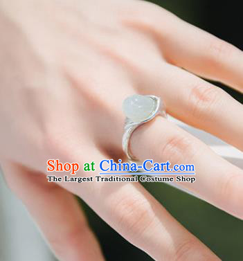 Chinese Handmade Jade Mangnolia Ring Jewelry Accessories Classical National Silver Circlet