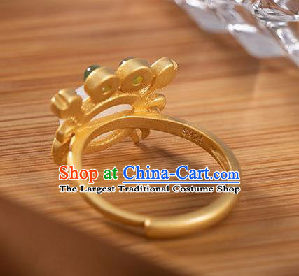 Chinese Classical National White Jade Circlet Handmade Jewelry Accessories Golden Crab Ring