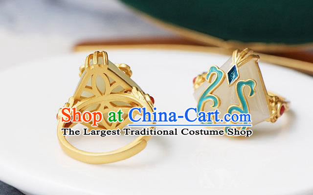 Chinese Classical National Jade Circlet Handmade Jewelry Accessories Qing Dynasty Court Ring