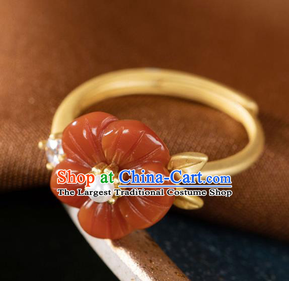 Chinese Classical Golden Pearl Circlet Handmade Jewelry Accessories National Agate Plum Ring