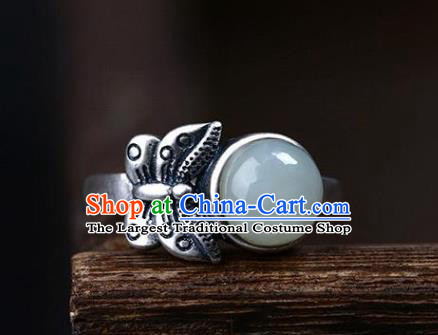 Chinese National Ring Handmade Jewelry Accessories Classical Silver Carving Butterfly Circlet