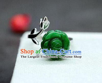 Chinese Classical Silver Circlet Handmade Jewelry Accessories National Jade Rose Ring