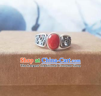 Chinese National Silver Ring Handmade Jewelry Accessories Classical Agate Circlet
